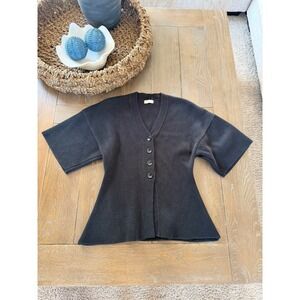 James Street Co. Sade Top Women Black Medium Short Sleeve Linen Cotton V-Neck